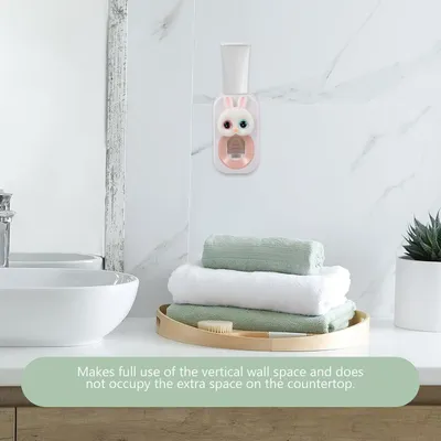 Produktbild von Niedlicher Zahnpastaspender in Hasenform aus Kunststoff für das Badezimmer, Rosa, zur Wandmontage mit präziser Dosierung und einfacher Anwendung