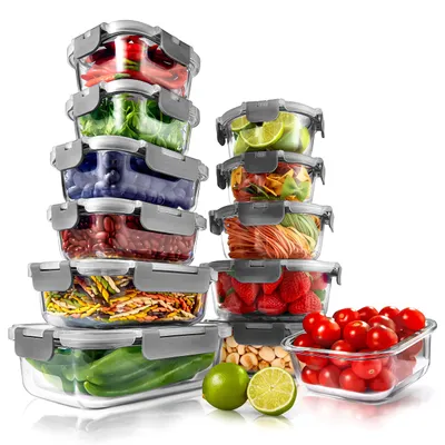 Produktbild von NutriChef Vorratsdosen Glas Set Grau – 12 Glasbehälter mit Deckel Luftdicht Meal