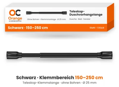 Produktbild von Duschvorhangstange Teleskop Klemm Kleider Vorhang Stange Duschvorhang Ständer Schwarz 150-250cm