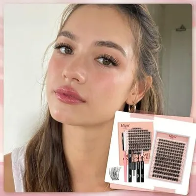 Produktbild von Wimpernverlängerungsset mit 144 Wimpern, Kleber, Entferner und Applikatoren zum Selbermachen (Natürlich-11)