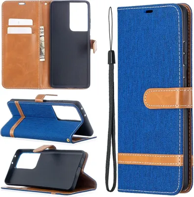 Produktbild von König Design Hülle kompatibel mit Samsung Galaxy S21 Ultra Kunstleder Handyhülle - Handy Case Blau