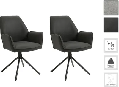 Produktbild von byLIVING Esszimmerstuhl 2er Set Blair / Vintage-Stoff anthrazit / Gestell Metall schwarz / Sitzschale 360° drehbar / Esszimmerstuhl / Wohnzimmerstuhl / B 57, H 89, T 61cm