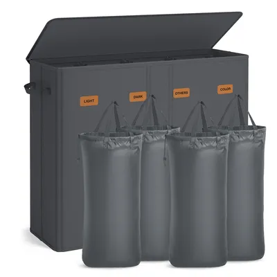 Produktbild von Wäschekorb mit 4 Fächern, 210 L, mit Deckel, 5 Etiketten, herausnehmbar und waschbar