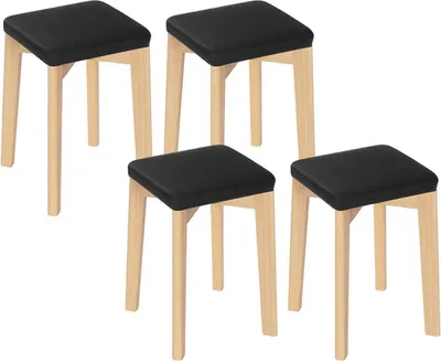 Produktbild von WOLTU 4er Set Esszimmerstühle, Massivholz, stapelbar, mit gepolstertem Polyurethanbezogenem Sitz, Schwarz