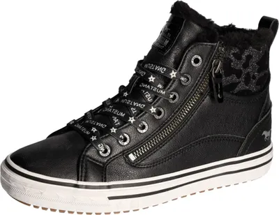 Produktbild von Mustang Damen Sneaker High Top Stiefelette Warmfutter Reißverschluss 1365-603, Größe:42 EU, Farbe:Schwarz