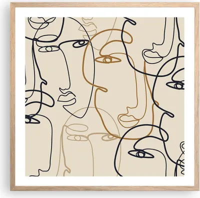 Produktbild von Gerahmtes Poster - Rahmen in heller Eiche - Frau Gesicht Linie - 60x60 cm - Wand Bild - Wanddeko - Wandbilder - Kunstposter - Wandposter - Bilderrahmen - Bilder - Kunstdruck - P2NAC60x60-5109