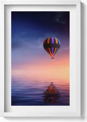 Produktbild von Ballon über dem Wasser– Wandbild mit Rahmen – Gerahmtes Bild  – Wanddekoration – 40x60 cm – Weiß