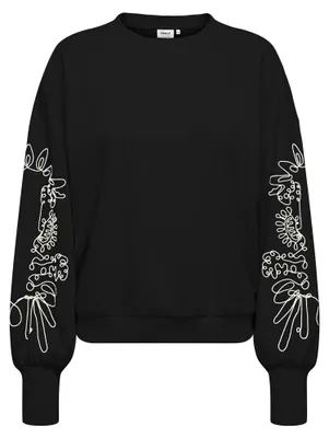 Image de Sweatshirt ONLY - Modèle ONLBROOKE, col rond, mélange de coton, motif floral, couleur noire, taille XL