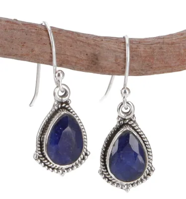 Produktbild von Tropfenförmige Indische Silberohrringe, Boho Ohrhänger - Saphir, Silber-Farben, SterlingSilber, 2,58*1 cm, Silberohrringe