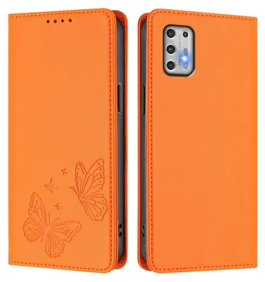 Image de Étui en cuir pour Motorola Moto G Stylus 2021 4G, motif papillon, étui à rabat avec porte-appareil, couleur orange