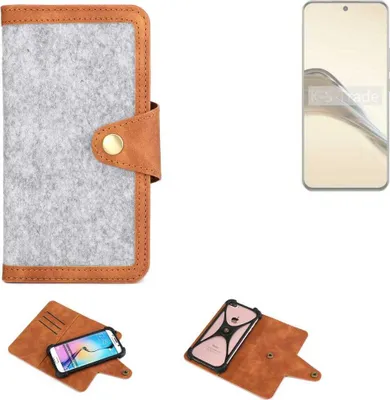 Produktbild von K-S-Trade Handyhülle kompatibel mit Realme 13 Pro+ 5G Schutzhülle Filz-Hülle Kunst-Leder hellgrau braun (1x)