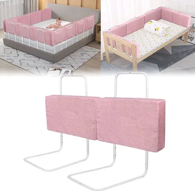 Produktbild von ACXIN 2 x Bettgitter Baby Bettschutzgitter Rausfallschutz Bett Bettgitter Verstellbare Höhenverstellbar Kinderbettgitter (60cm, Kirschblütenpulver)