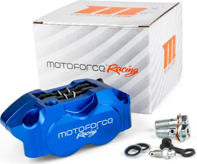 Produktbild von Vorderer und hinterer radialer Bremszangen mit 4 Kolben Motoforce Racing Blau