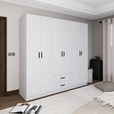 Produktbild von Copiano - Großer Kleiderschrank, 180x190 cm Weiß, 6 Regalböden