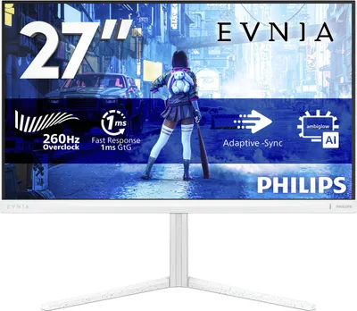 Produktbild von Philips Evnia 27M2N5201P - 27 Zoll Full HD Gaming Monitor, 280 Hz oc, 0.3 ms, G-Sync comp., Ambiglow, HDR10 (1920x1080, HDMI 2.0, DisplayPort 1.4) weiss