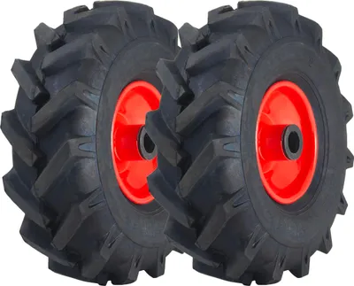 Immagine prodotto di 3.00x4 Centro aperto Cleated Rotovator Lug Tyre 20mm Roller Bearing Rim (Set di 2)