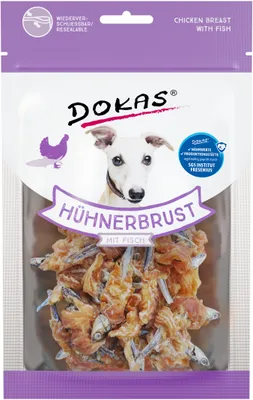 Produktbild von Dokas Hühnerbrust mit Fisch, Snacks, Hund, Adult, Huhn, Fisch, 70 g