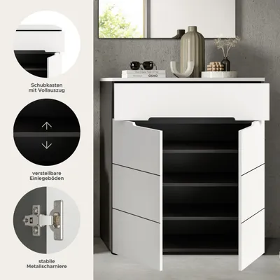 Produktbild von Canu Schuhschrank 2 Türen, 1 Schublade weiß, grau.