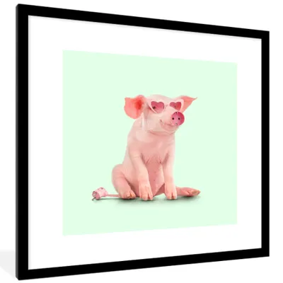 Produktbild von MuchoWow® Gerahmtes Poster Schwein - Rosa - Brille - Sockel - Tiere 40x40 cm - Poster mit Schwarzem Bilderrahmen Wandposter Rahmen Foto Bilder - Poster - Plakat im Rahmen