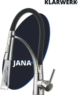 Immagine prodotto di JANA | Miscelatore flessibile girevole da cucina in acciaio inox cromo argento | Miscelatore ad alto arco | Rubinetto ad alta pressione 360° 2 attacchi Gastronomia