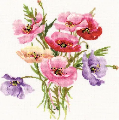 Produktbild von Heritage Kreuzstich Set Zählstoff "Mohnblumenstrauß (L)", Zählmuster, VPPO715-E, 17x17cm