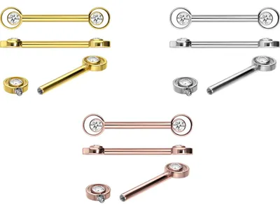 Produktbild von Brustwarzenpiercing, Zungenpiercing, Intim-Piercing Titan Nippelpiercing mit Innengewinde RING + KRISTALL