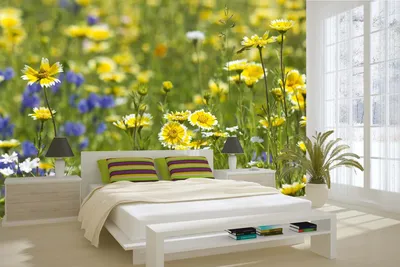 Produktbild von Vlies Fototapete GELBE WILDBLUMEN 375 x 250 cm (inkl. Kleister) - Vlies Tapete, Wandtapete, Wandbilder - Tapete für Wohnzimmer Schlafzimmer, Büro, Küche - Montagefertig