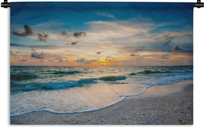 Produktbild von MuchoWow® Wandteppich Wandbehang Strand - Meer - Sonnenuntergang 90x60 cm Tapisserie Dekoration Wandtuch - Wandskulpturen - Bildteppich