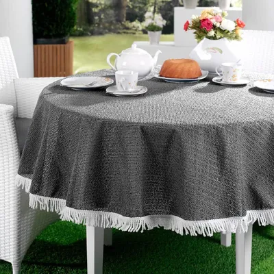 Produktbild von EMHELLE Gartentischdecke Garten Balkon Terrasse 130 cm Rund, Dunkelgrau