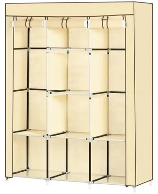 Produktbild von Stoffgarderobe - Kleiderschrank - 8 Fächer - 2 Kleiderstangen - Faltbarer Aufbewahrungsschrank - Beige