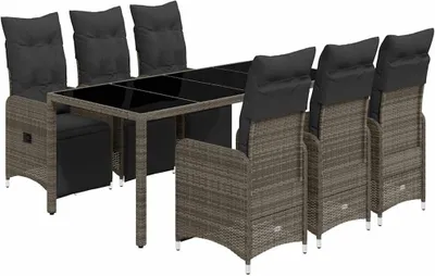 Immagine prodotto di vidaXL set bistrot da giardino 7 pezzi con cuscini in polirattan grigio