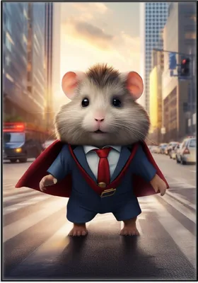Produktbild von Wallario Wandbild Super-Hamster, Größe: 70,30 x 100,30 cm, Poster mit schwarzem Aluminiumrahmen