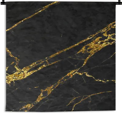 Produktbild von MuchoWow® Wandteppich Wandbehang Marmor - Gold - Schwarz - Muster 60x60 cm Tapisserie Dekoration Wandtuch - Dekorationen - Wand Decke