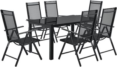 Juskys Aluminium Gartengarnitur Milano Gartenmöbel Set mit Tisch und 6 Stühlen Dunkel-Grau mit schwarzer Kunstfaser Alu Sitzgruppe Balkonmöbel