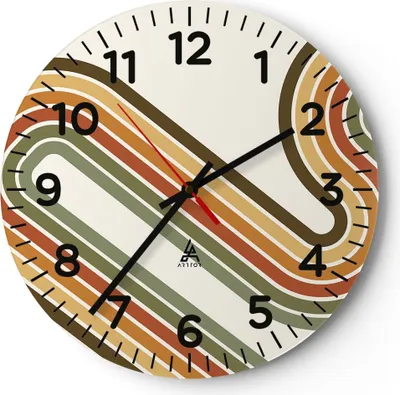 Produktbild von Wanduhr - Rund - Glasuhr - Abstraktion Weg Gürtel - 40x40cm - Schleichendes Uhrwerk - Lautlos - zum Aufhängen bereit - Dekoration Modern - Wanddekoration aus Glas - C4AR40x40-4425