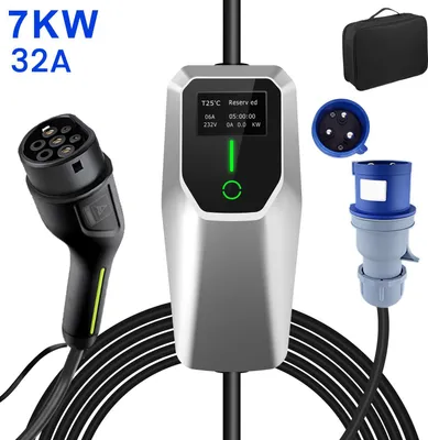 Zdjęcie produktu dla Ładowarka EV Typ 2 przenośna 7 kW 32A jednofazowa CEE 5 m LCD regulacja prądu 6–32A