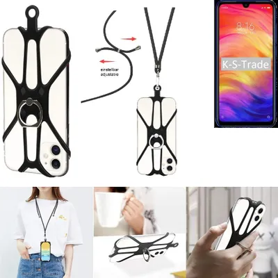 Produktbild von K-S-Trade 3in1 Handykette Handyband Handykordel Halsband Smartphone-Ring Handy-Ring kompatibel mit Xiaomi Redmi Note 7 Pro Fingerhalterung Handyring