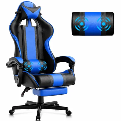 Produktbild von Verdego Gaming-Stuhl, Computerstuhl mit Fußstütze, Schreibtischstuhl mit Kopf- und Lendenkissen, Ergonomischer Gaming Sessel, Bürostuhl Blau