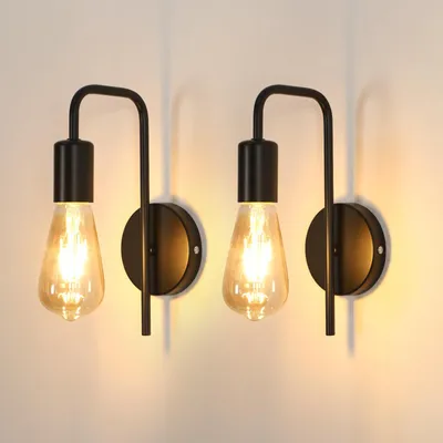 Produktbild von Osairous Wandleuchte Innen 2 Stücke, Industrielle Wandlampe aus Eisen, Retro Wandbeleuchtung für Schlafzimmer, Treppe, Bar, IP20, E27, Komplett Schwarz, Max 40W, Ohne Glühbirne – Größe 25 * 15 * 7 cm