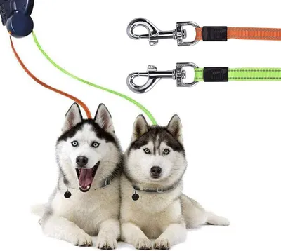 Produktbild von Doppelte Einziehbare Hundeleine, 3M Flexible Einziehbare Hundeleine Doppelleine fur Zwei Hunde mit LED Licht und Müllbox