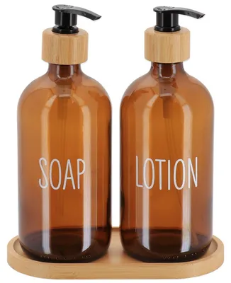 Produktbild von TENDANCE | Seifenspender - Spenderflasche - 3er Set - braun - 500 ml - Glas - Pumpspender - Bambustablett
