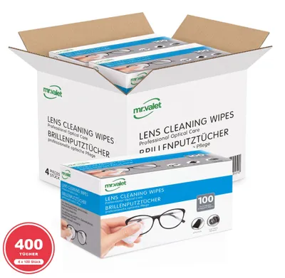 Produktbild von MR.VALET Optical Wipes Brillenputztücher 4 x 100 Stück, schnell trocknend, schlierenfrei, für Smartphone-Displays und Kameraobjektive