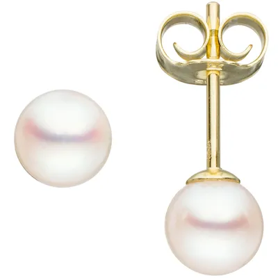 Produktbild von Paar Ohrstecker mit Akoya Perlen 5mm rund 585 Gold Gelbgold Ohrschmuck Damen