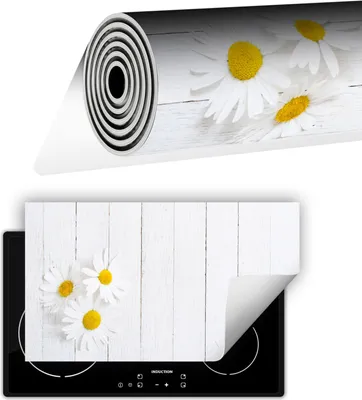 Produktbild von Herdabdeckplatte abdeckung Glaskeramikkochfeld abdeckplatte 90x52 cm Anti Rutsch Matte Aufrollbar, Blumen Holz