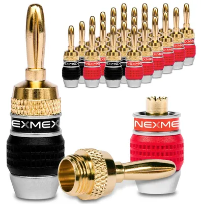 Produktbild von Bananenstecker 28 Stück NEXMEX High End 24K vergoldet Stecker für Kabel bis 6mm²