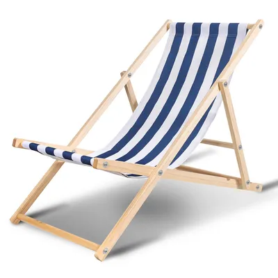 Image de SWANEW Chaise longue de plage Chaise longue relax auto-assemblée en bois Chaise de plage pliante bleue blanche