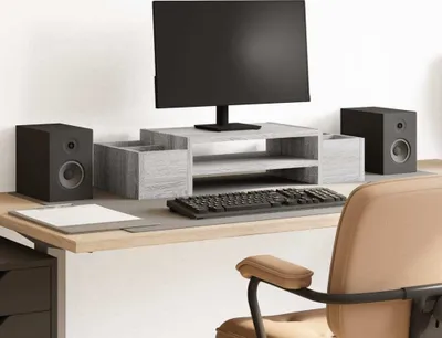 Produktbild von "Spring Sale"Bildschirmständer/Monitorständer - Modernes Notebookständer - mit Stauraum Grau Sonoma 70x27x15 Holzwerkstoff NEU820393 - Computertische