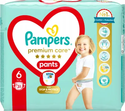 Zdjęcie produktu dla Pampers Premium Care Pants, rozmiar 6, 31 pieluchomajtek