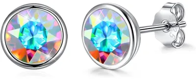 Productafbeelding van Zilveren oorbellen, 925 zilver, 8mm, blauw, groen, roze, zwart, paars, rood, wit, kristal, rond, dames, klein, cadeauverpakking