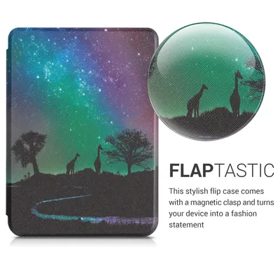 Produktbild von kwmobile Klapphülle kompatibel mit Tolino Shine 3 Hülle - eReader Case - Sternenhimmel Giraffe Schwarz Dunkelblau Pink
